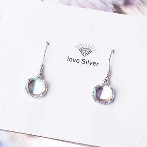 <CLEARANCE>925 Sterling Silver Round Moonstone Drop Earrings